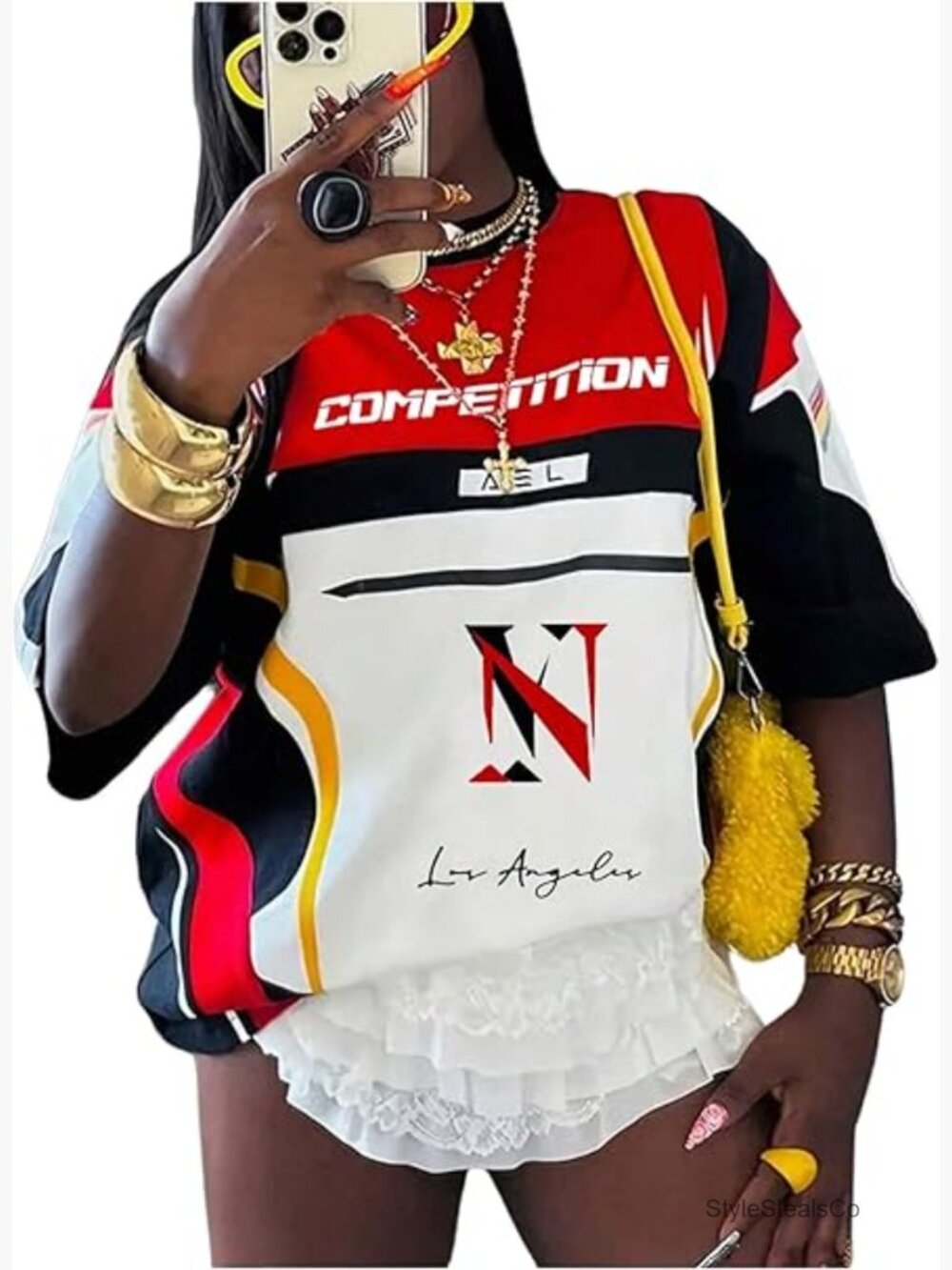 Graphic Color Block Racing T Shirt Short Sleeve Crewneck Football Jersey Tee